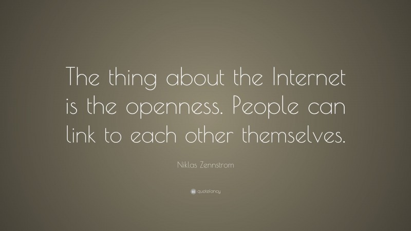 Niklas Zennstrom Quote: “The thing about the Internet is the openness. People can link to each other themselves.”