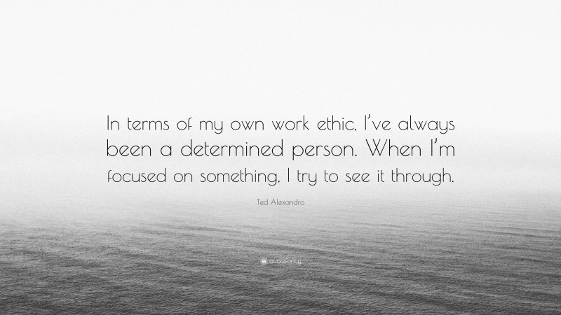 Ted Alexandro Quote: “In terms of my own work ethic, I’ve always been a determined person. When I’m focused on something, I try to see it through.”