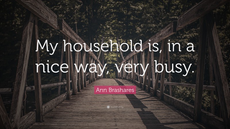 Ann Brashares Quote: “My household is, in a nice way, very busy.”