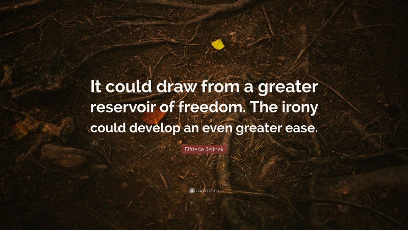 Elfriede Jelinek Quote: “It could draw from a greater reservoir of freedom. The irony could develop an even greater ease.”