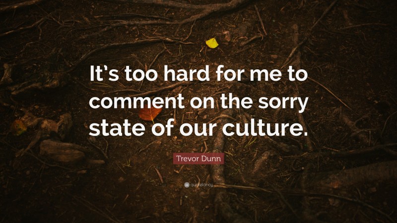 Trevor Dunn Quote: “It’s too hard for me to comment on the sorry state of our culture.”