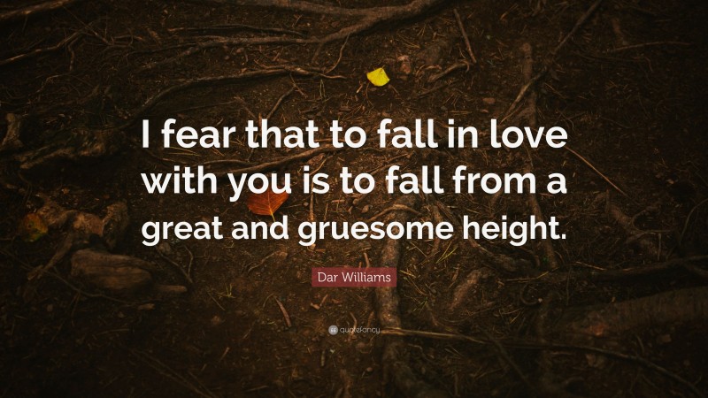 Dar Williams Quote: “I fear that to fall in love with you is to fall from a great and gruesome height.”