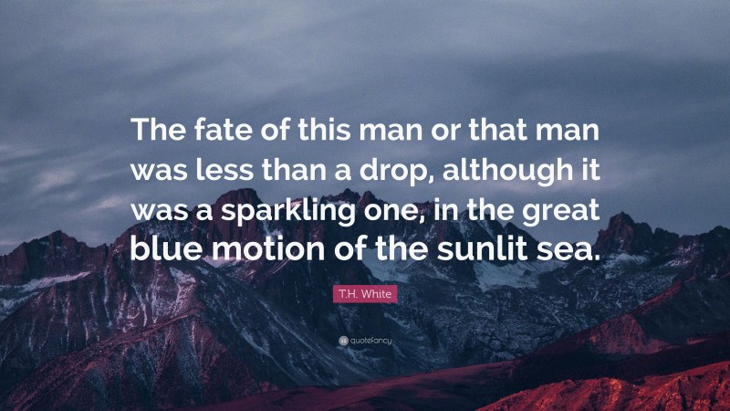 T.H. White Quote: “The fate of this man or that man was less than a drop, although it was a sparkling one, in the great blue motion of the sunlit sea.”