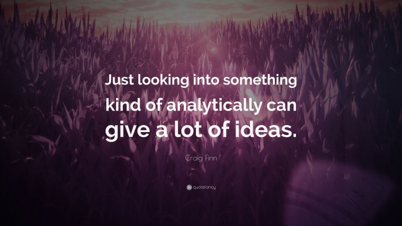 Craig Finn Quote: “Just looking into something kind of analytically can give a lot of ideas.”