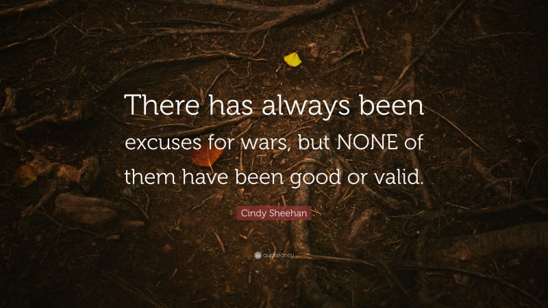 Cindy Sheehan Quote: “There has always been excuses for wars, but NONE of them have been good or valid.”