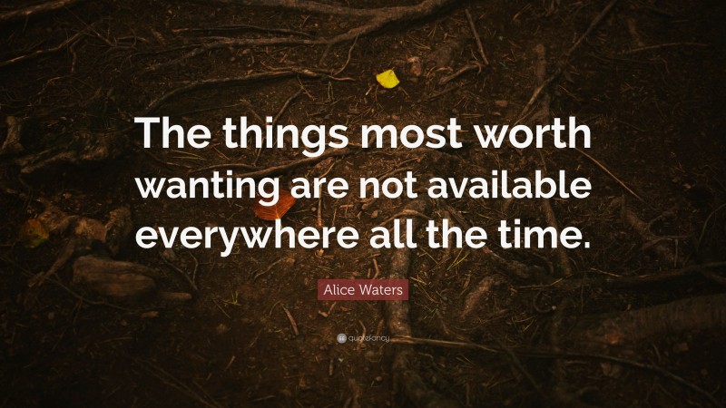 Alice Waters Quote: “The things most worth wanting are not available everywhere all the time.”