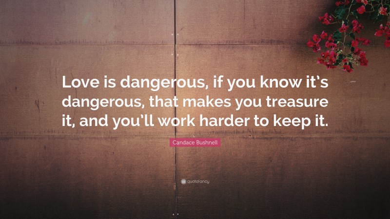Candace Bushnell Quote: “Love is dangerous, if you know it’s dangerous, that makes you treasure it, and you’ll work harder to keep it.”