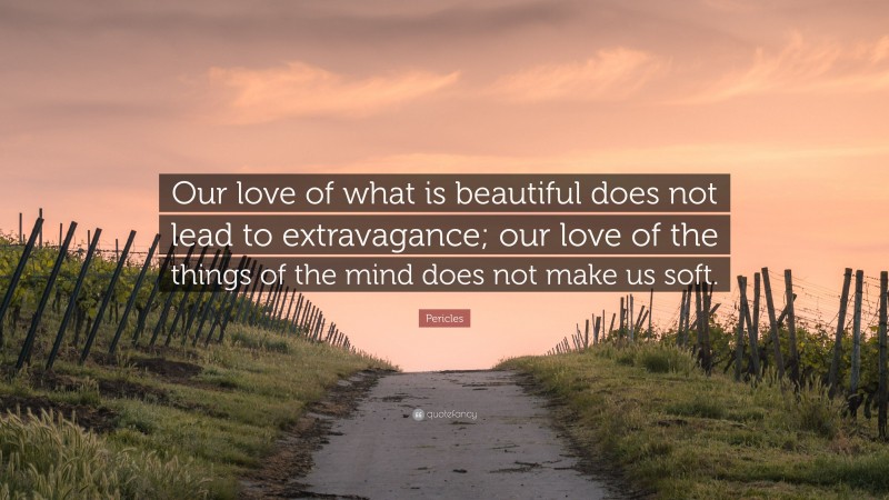 Pericles Quote: “Our love of what is beautiful does not lead to extravagance; our love of the things of the mind does not make us soft.”