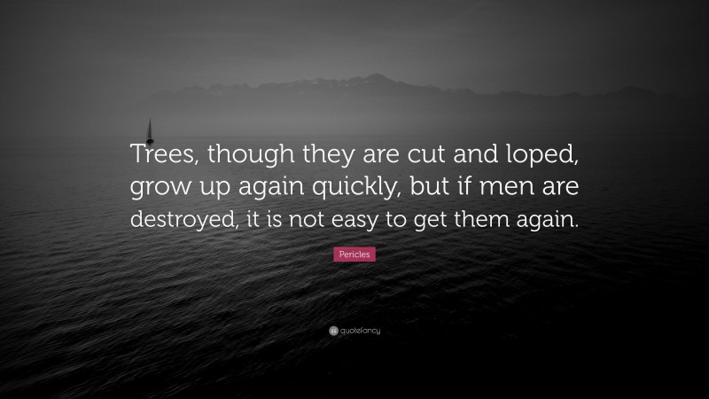 Pericles Quote: “Trees, though they are cut and loped, grow up again quickly, but if men are destroyed, it is not easy to get them again.”