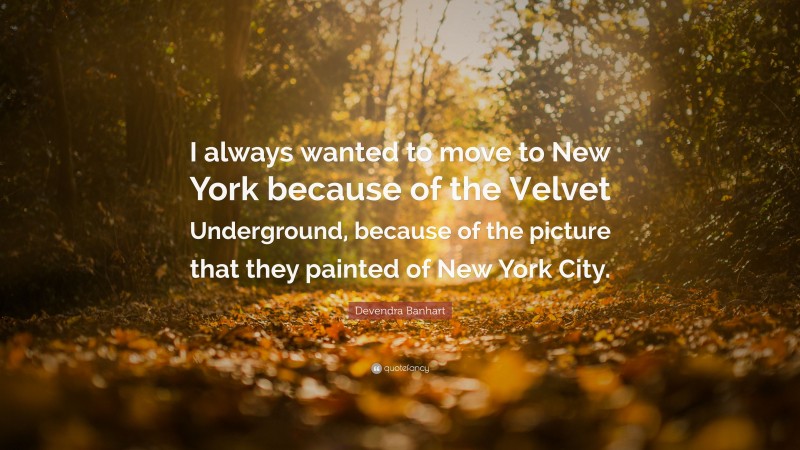 Devendra Banhart Quote: “I always wanted to move to New York because of the Velvet Underground, because of the picture that they painted of New York City.”