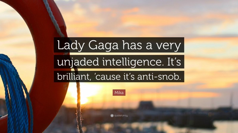 Mika Quote: “Lady Gaga has a very unjaded intelligence. It’s brilliant, ’cause it’s anti-snob.”