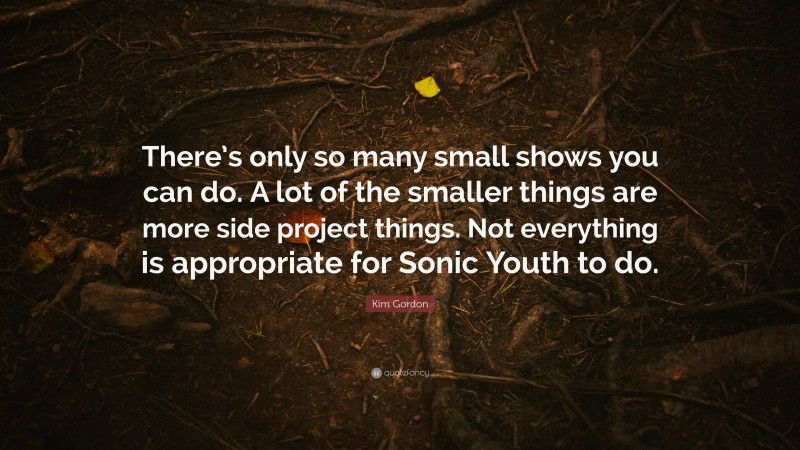 Kim Gordon Quote: “There’s only so many small shows you can do. A lot of the smaller things are more side project things. Not everything is appropriate for Sonic Youth to do.”