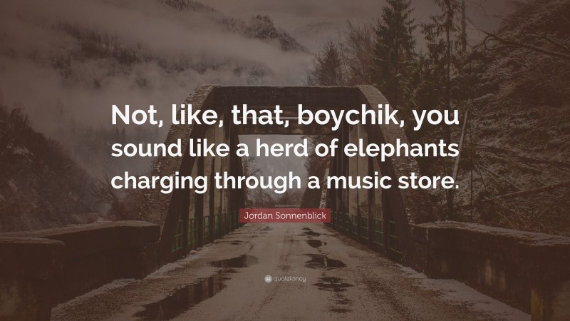 Jordan Sonnenblick Quote: “Not, like, that, boychik, you sound like a herd of elephants charging through a music store.”