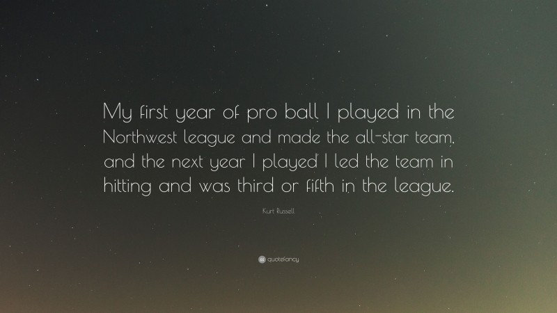 Kurt Russell Quote: “My first year of pro ball I played in the Northwest league and made the all-star team, and the next year I played I led the team in hitting and was third or fifth in the league.”