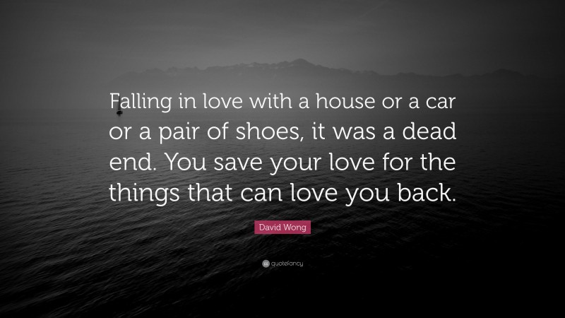 David Wong Quote: “Falling in love with a house or a car or a pair of shoes, it was a dead end. You save your love for the things that can love you back.”