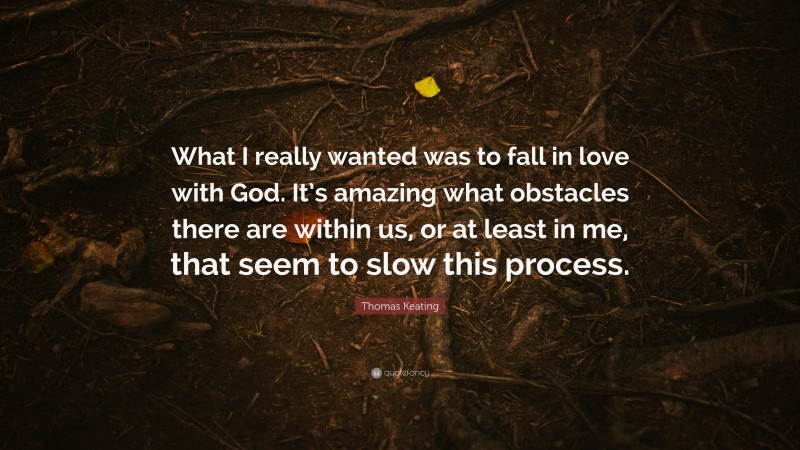 Thomas Keating Quote: “What I really wanted was to fall in love with God. It’s amazing what obstacles there are within us, or at least in me, that seem to slow this process.”