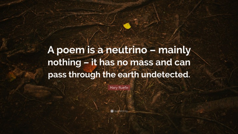 Mary Ruefle Quote: “A poem is a neutrino – mainly nothing – it has no mass and can pass through the earth undetected.”