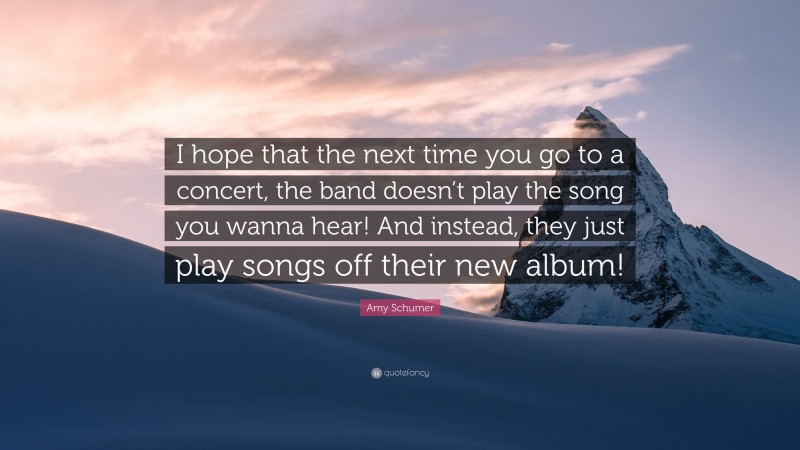 Amy Schumer Quote: “I hope that the next time you go to a concert, the band doesn’t play the song you wanna hear! And instead, they just play songs off their new album!”