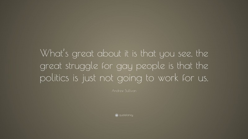 Andrew Sullivan Quote: “What’s great about it is that you see, the great struggle for gay people is that the politics is just not going to work for us.”
