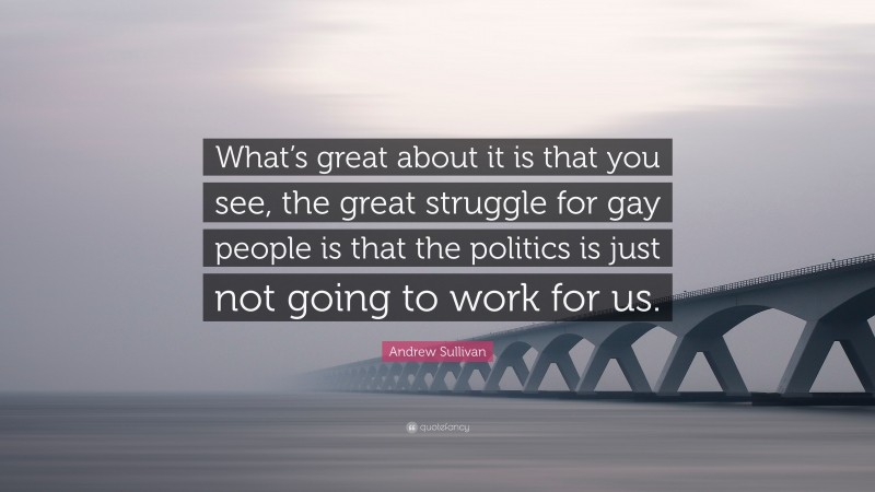 Andrew Sullivan Quote: “What’s great about it is that you see, the great struggle for gay people is that the politics is just not going to work for us.”