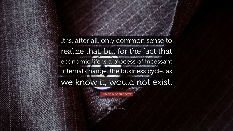Joseph A. Schumpeter Quote: “It is, after all, only common sense to realize that, but for the fact that economic life is a process of incessant internal change, the business cycle, as we know it, would not exist.”