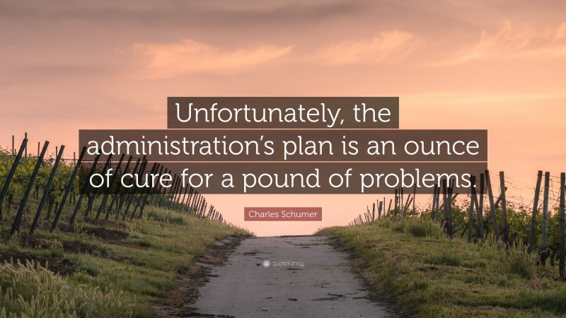 Charles Schumer Quote: “Unfortunately, the administration’s plan is an ounce of cure for a pound of problems.”