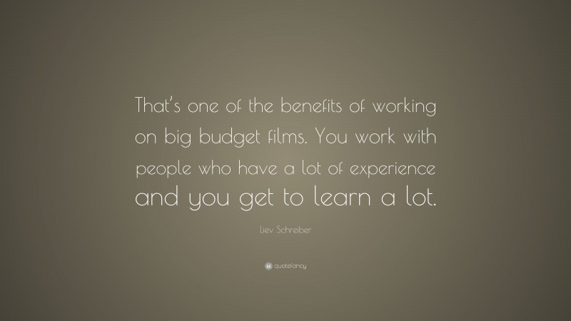 Liev Schreiber Quote: “That’s one of the benefits of working on big budget films. You work with people who have a lot of experience and you get to learn a lot.”