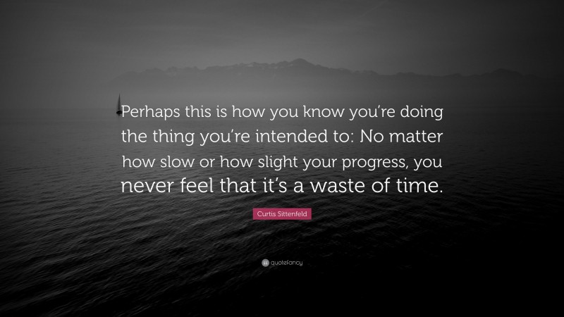Curtis Sittenfeld Quote: “Perhaps this is how you know you’re doing the thing you’re intended to: No matter how slow or how slight your progress, you never feel that it’s a waste of time.”