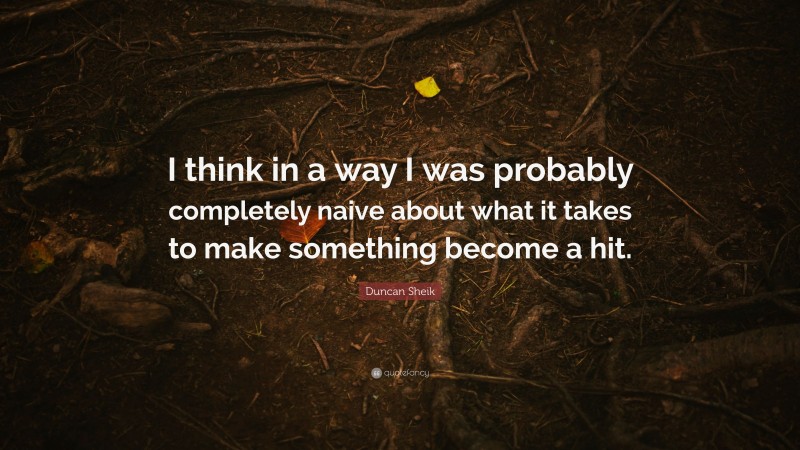 Duncan Sheik Quote: “I think in a way I was probably completely naive about what it takes to make something become a hit.”
