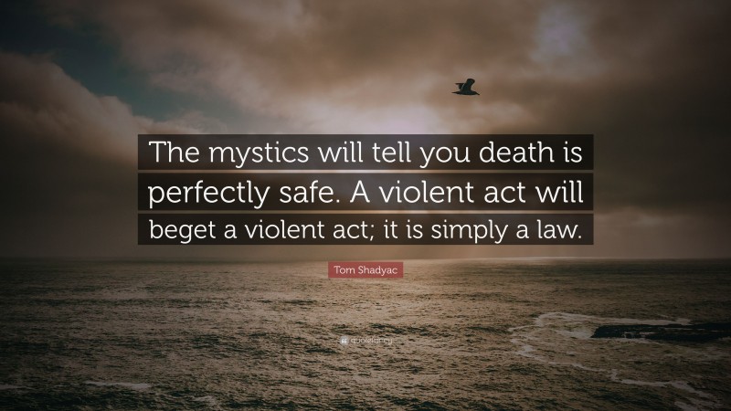 Tom Shadyac Quote: “The mystics will tell you death is perfectly safe. A violent act will beget a violent act; it is simply a law.”