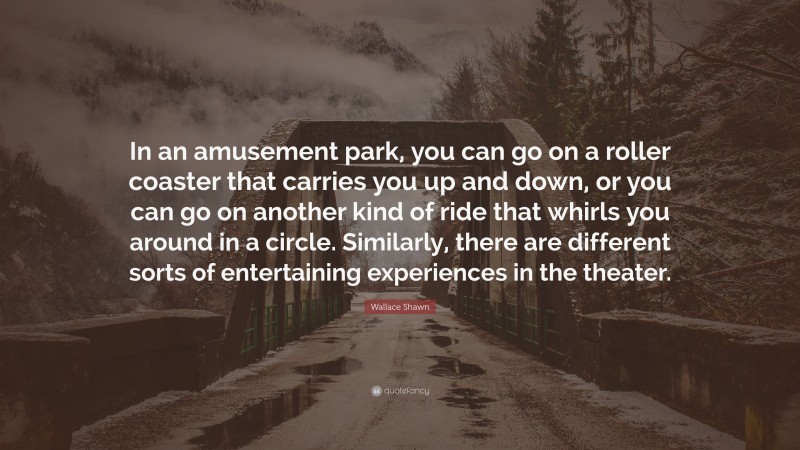 Wallace Shawn Quote: “In an amusement park, you can go on a roller coaster that carries you up and down, or you can go on another kind of ride that whirls you around in a circle. Similarly, there are different sorts of entertaining experiences in the theater.”