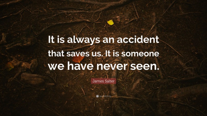 James Salter Quote: “It is always an accident that saves us. It is someone we have never seen.”