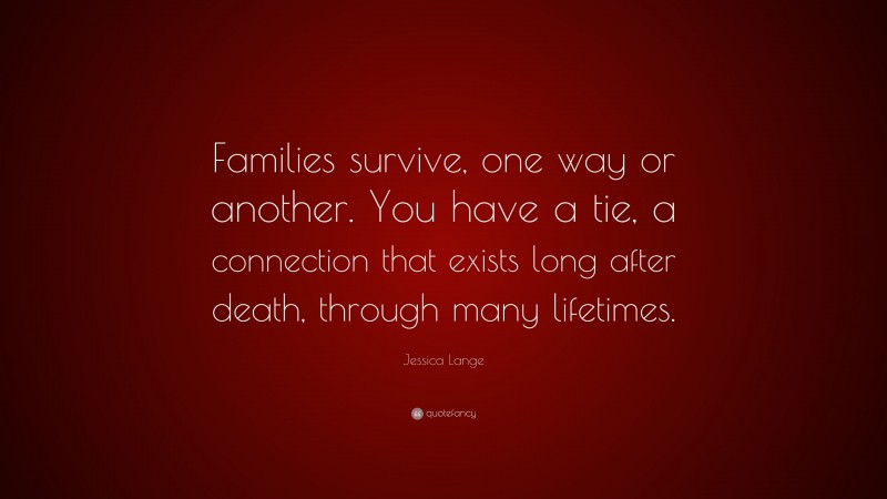 Jessica Lange Quote: “Families survive, one way or another. You have a tie, a connection that exists long after death, through many lifetimes.”