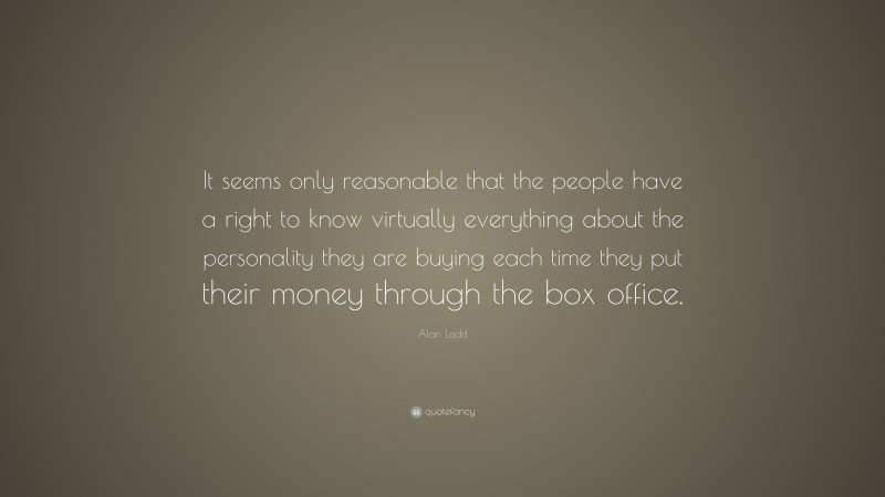 Alan Ladd Quote: “It seems only reasonable that the people have a right to know virtually everything about the personality they are buying each time they put their money through the box office.”