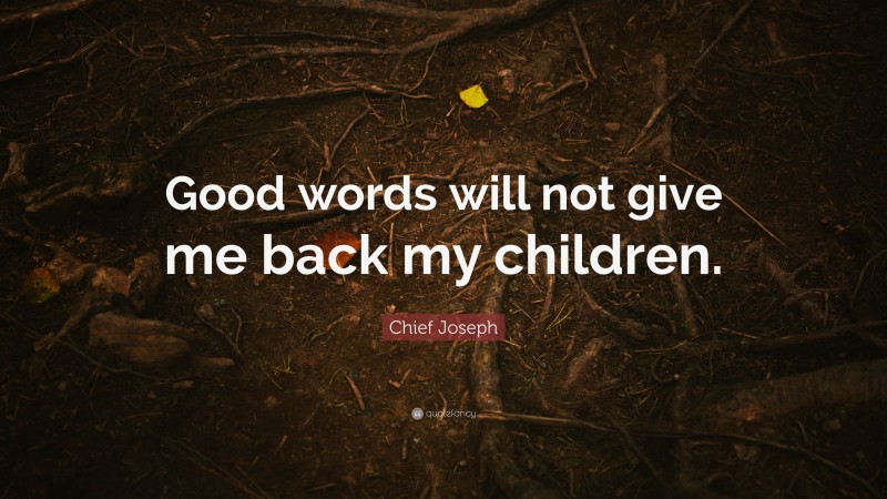 Chief Joseph Quote: “Good words will not give me back my children.”