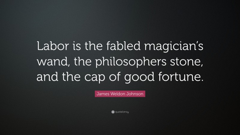 James Weldon Johnson Quote: “Labor is the fabled magician’s wand, the philosophers stone, and the cap of good fortune.”