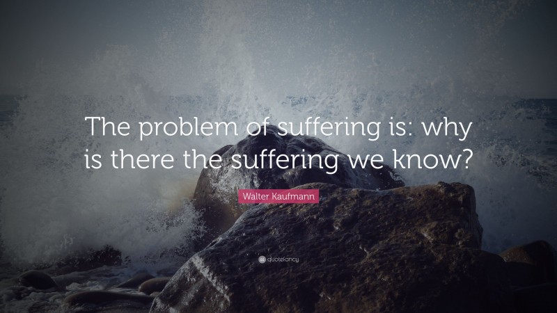 Walter Kaufmann Quote: “The problem of suffering is: why is there the suffering we know?”