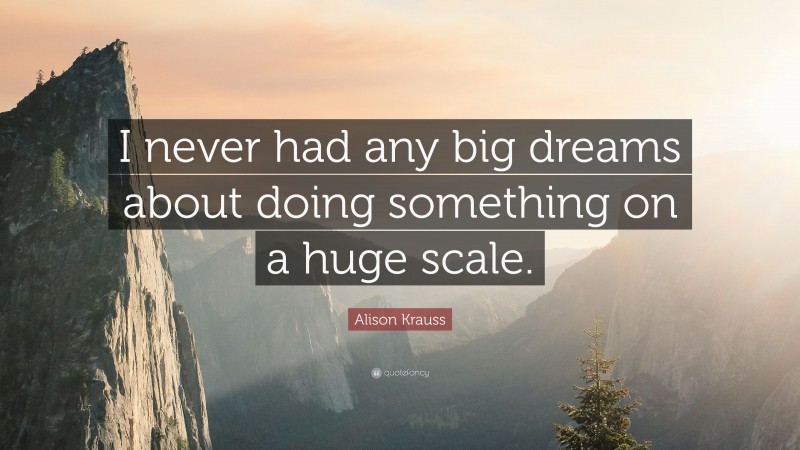 Alison Krauss Quote: “I never had any big dreams about doing something on a huge scale.”