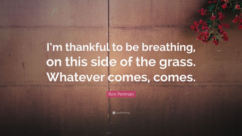 Ron Perlman Quote: “I’m thankful to be breathing, on this side of the grass. Whatever comes, comes.”