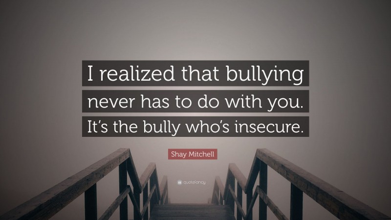 Shay Mitchell Quote: “I realized that bullying never has to do with you. It’s the bully who’s insecure.”