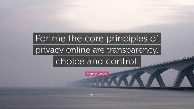 Marissa Meyer Quote: “For me the core principles of privacy online are transparency, choice and control.”