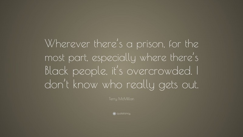 Terry McMillan Quote: “Wherever there’s a prison, for the most part, especially where there’s Black people, it’s overcrowded. I don’t know who really gets out.”