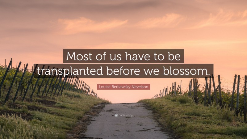 Louise Berliawsky Nevelson Quote: “Most of us have to be transplanted before we blossom.”