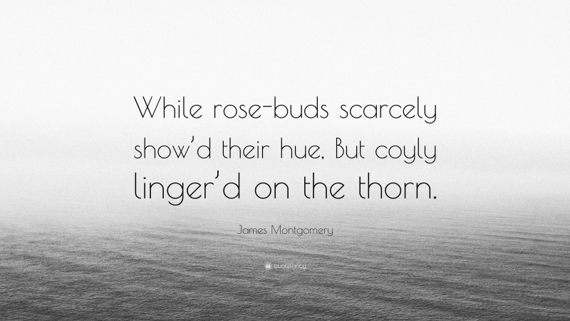 James Montgomery Quote: “While rose-buds scarcely show’d their hue, But coyly linger’d on the thorn.”