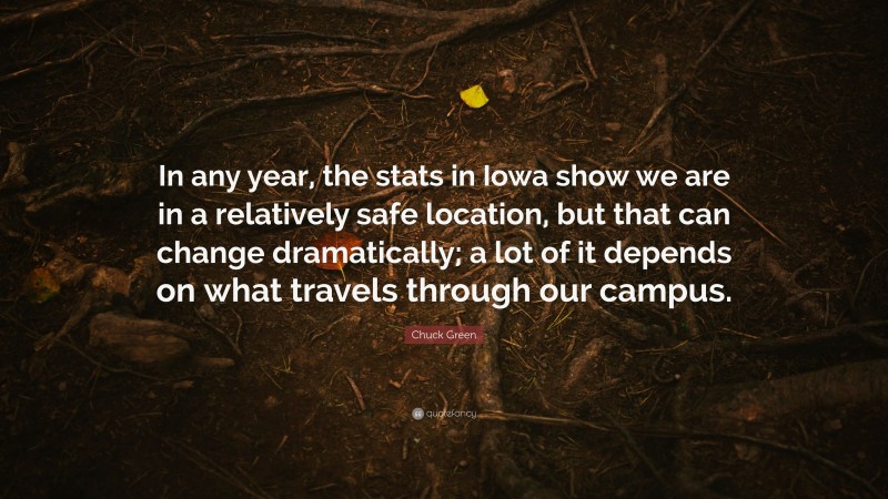 Chuck Green Quote: “In any year, the stats in Iowa show we are in a relatively safe location, but that can change dramatically; a lot of it depends on what travels through our campus.”