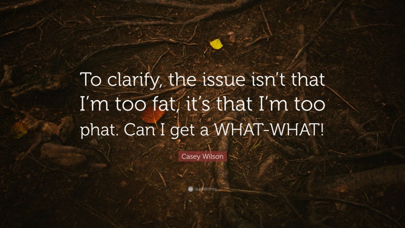 Casey Wilson Quote: “To clarify, the issue isn’t that I’m too fat, it’s that I’m too phat. Can I get a WHAT-WHAT!”