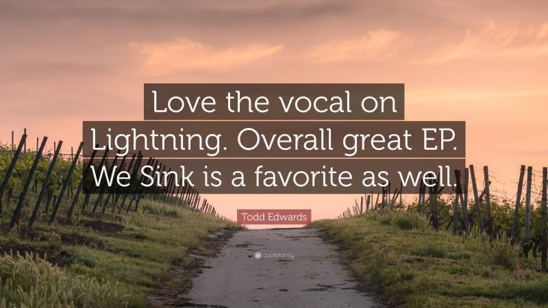 Todd Edwards Quote: “Love the vocal on Lightning. Overall great EP. We Sink is a favorite as well.”