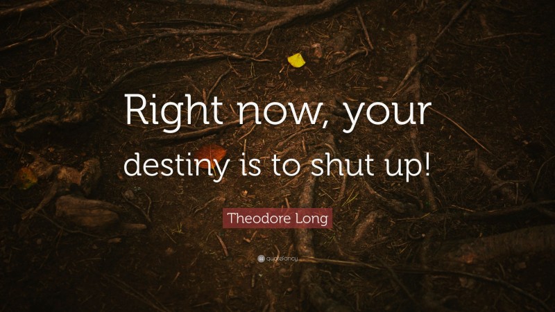Theodore Long Quote: “Right now, your destiny is to shut up!”
