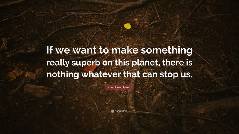Shepherd Mead Quote: “If we want to make something really superb on this planet, there is nothing whatever that can stop us.”