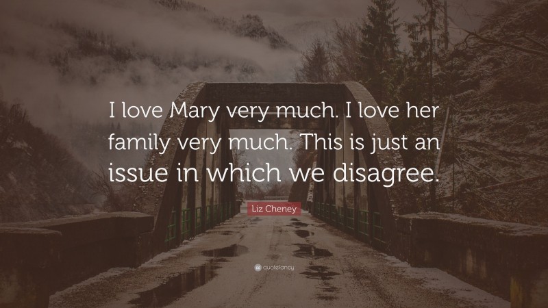 Liz Cheney Quote: “I love Mary very much. I love her family very much. This is just an issue in which we disagree.”